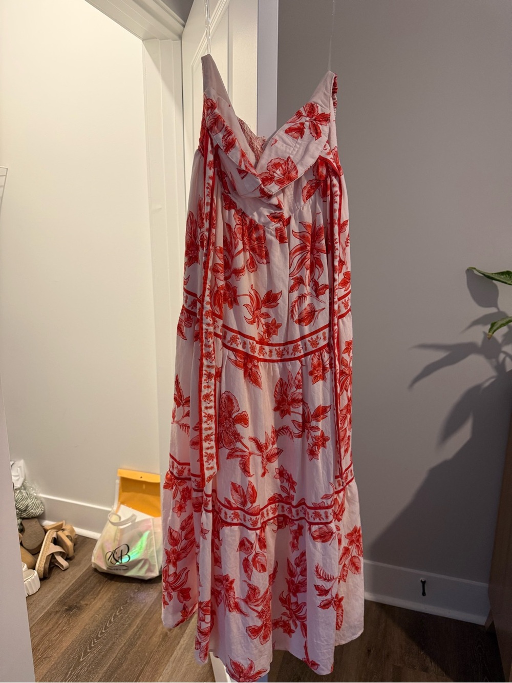 White and Red Floral Maxi Dress - Lightweight Summer Sundress
